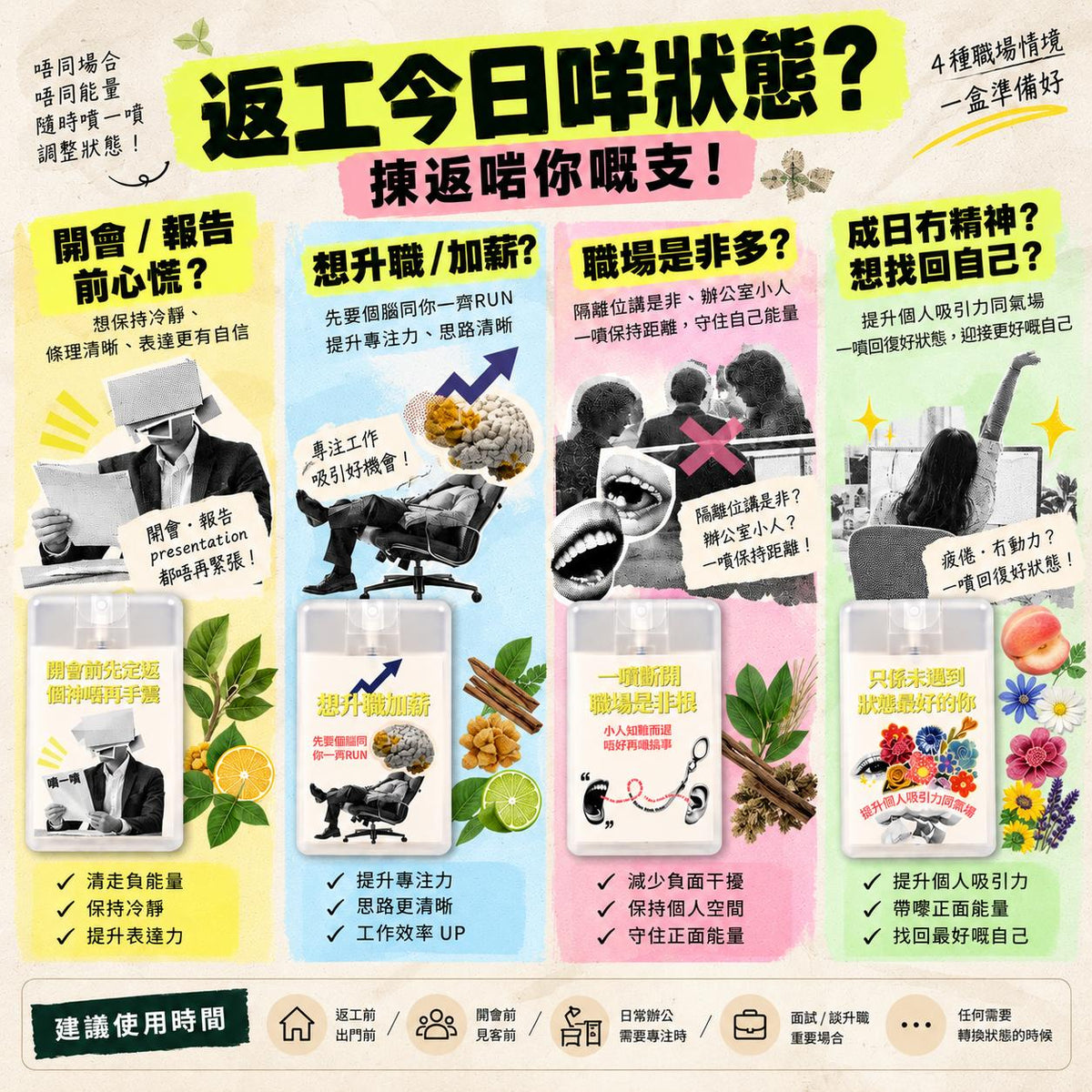 職場四大情境能量噴霧|面試必勝/開會定神/小人退散/開單吸客